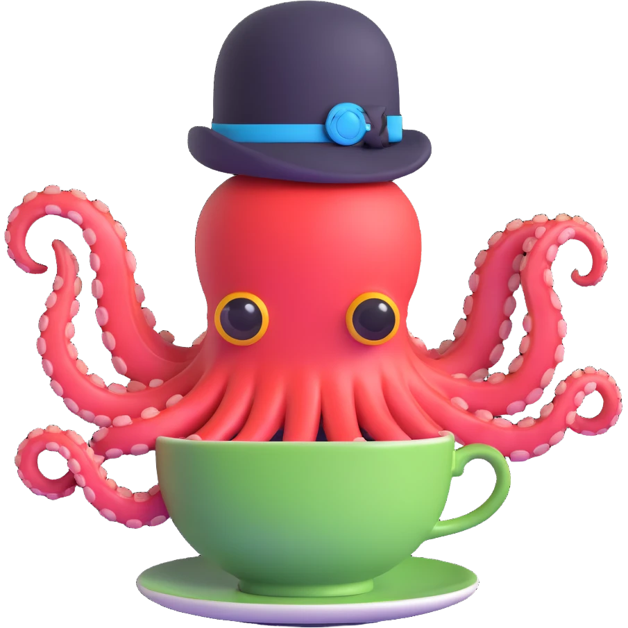cybernetic octopus wearing a teacup as a hat emoji