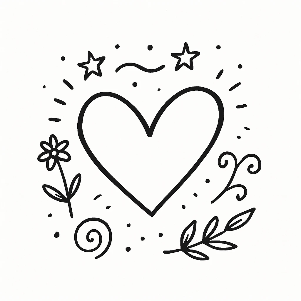 Remove the cat from the image, keep only the heart with playful accents in a hand-drawn doodle style. The style should resemble notion style hand drawn doodles with whimsical and playful decorative elements. emoji