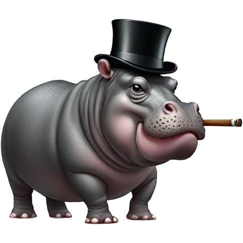 Hippo wearing a top hat with a cane smoking a cigar emoji