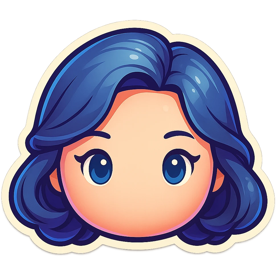 Make the tone of the hair cooler with more blue-grey hues, keep plush tsum tsum style, blue eyes, 1940s bob hairstyle, no body, no mouth, and remove the background. emoji