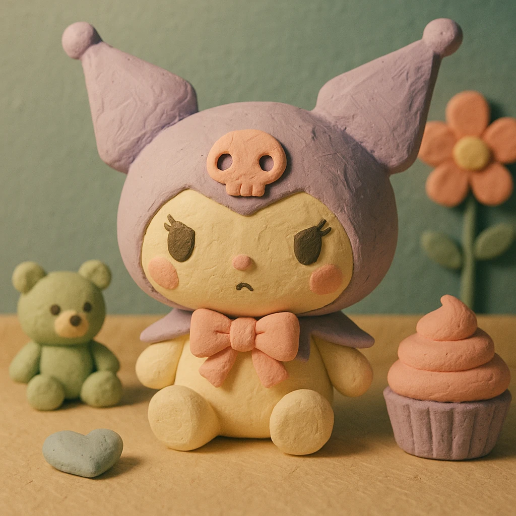 Kuromi character, textured look, pastel palette emoji