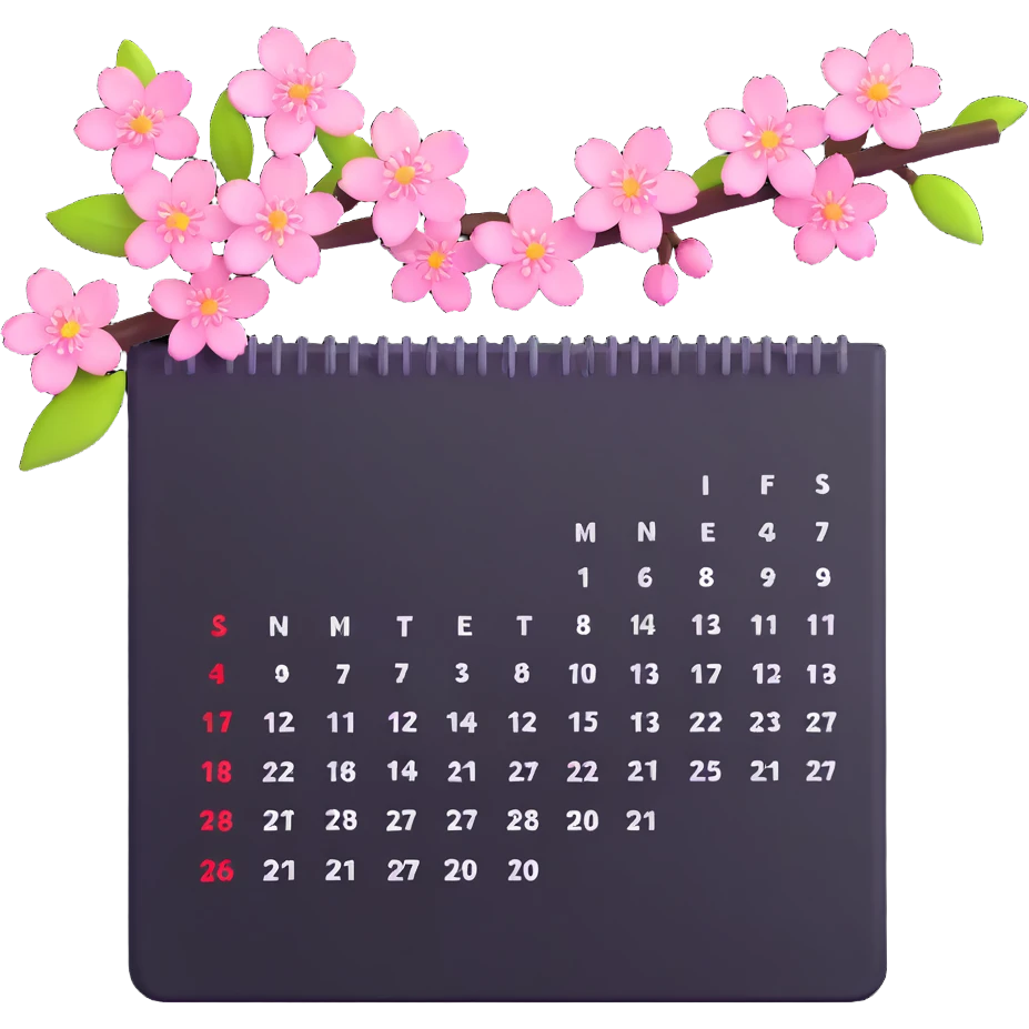 spring calendar with cherry blossoms emoji