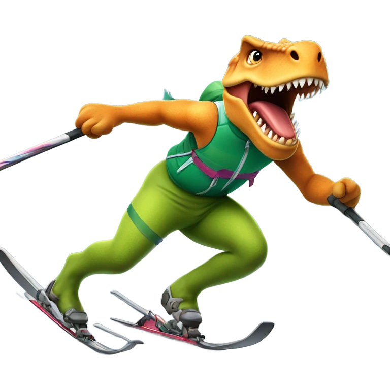 A dinosaur cross country sking emoji