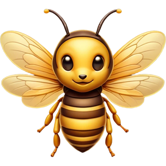 Cinematic Cute Hornet Portrait Emoji, Head tilted playfully and inquisitively, featuring a compact, delicately striped body with adorable, round eyes and subtly detailed wings, Simplified yet irresistibly adorable features, highly detailed, glowing with a warm, inviting glow, high shine, affectionate and lively, stylized with a touch of whimsical insect charm, soft glowing outline, capturing the essence of a mischievous yet endearing hornet that seems as if it could buzz out of the screen into your arms! emoji