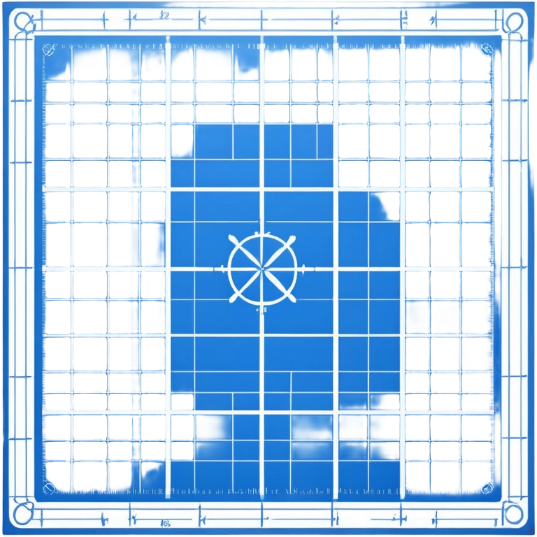 blue blueprint plan with white grid and symbols emoji