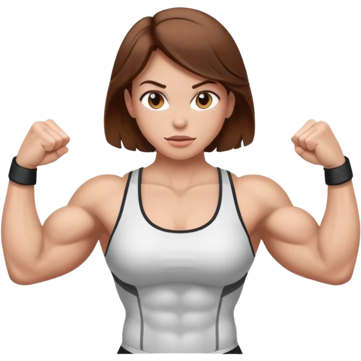 Strong muscle girl brown hair flexing white emoji