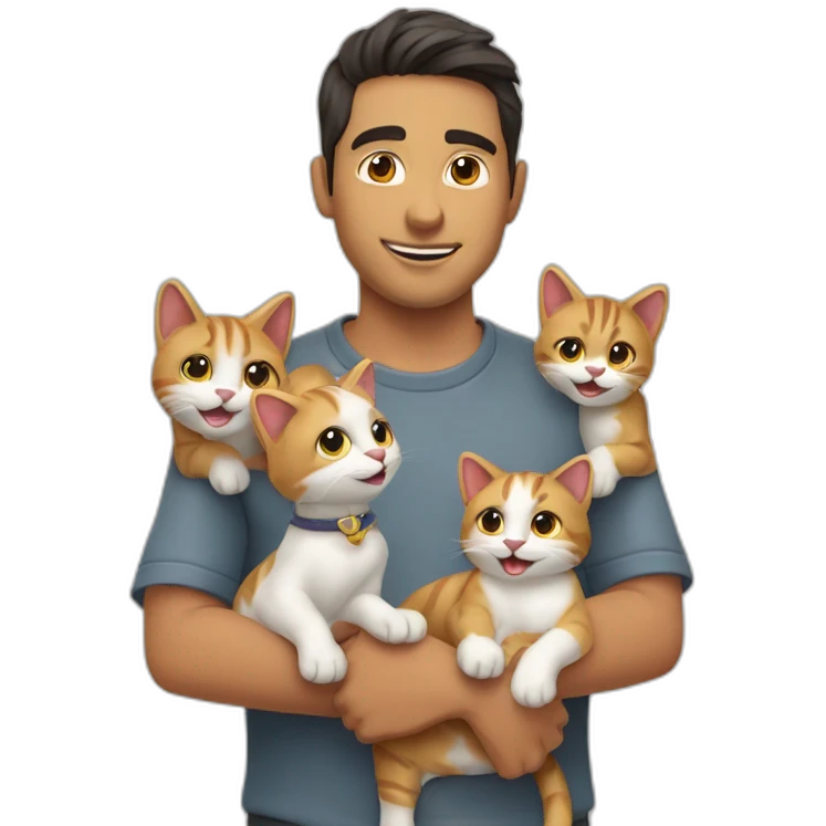 Chico jugando con dos gatos blancos hermanos emoji