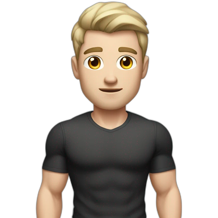 Confused Pale skinned Fit Man With the biceps and dark brown hair in black shirt, gray sports shorts and white Sneakers emoji