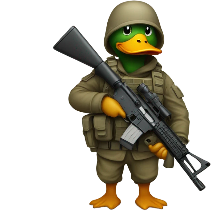 Duck holding riffle in tactical gear emoji