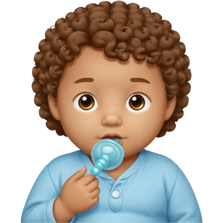 Close-up, newborn baby boy, curly hair, pacifier emoji