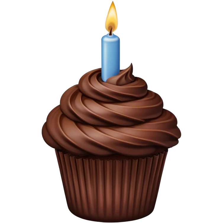 chocolate birthday cupcake with a tube of chocolate sticking out  emoji