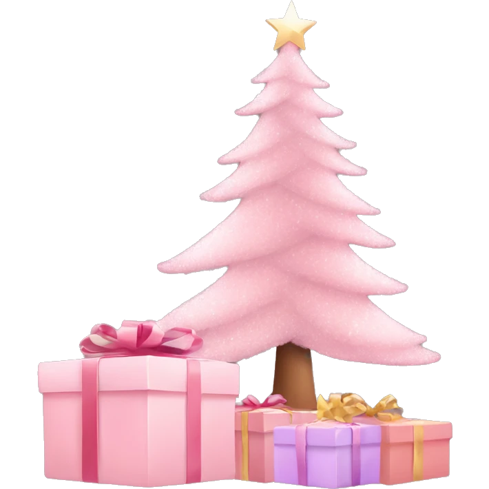 pastel pink christmas tree and some gift boxes emoji