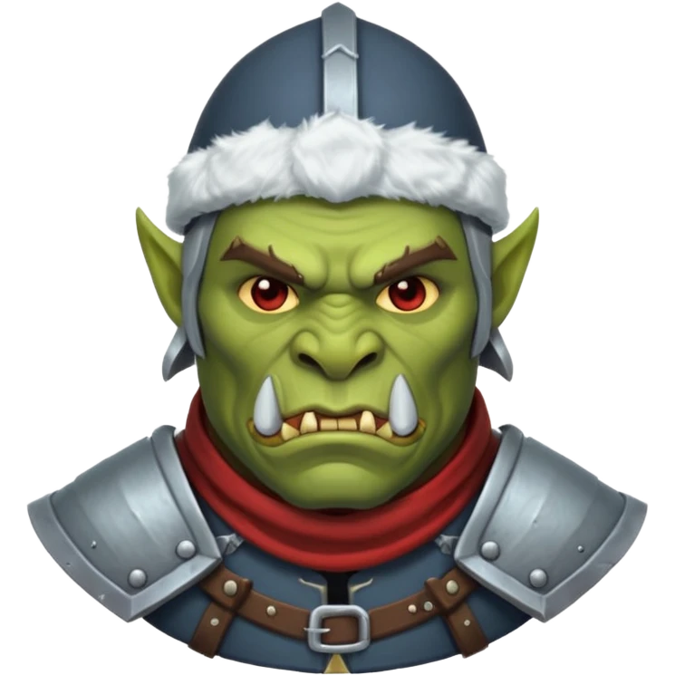 Fantasy Christmas orc legion soldier icon, iron tundra army theme, heavy winter armor, disciplined brutal look, cold steel color palette, emoji portrait, male/female variant
 emoji