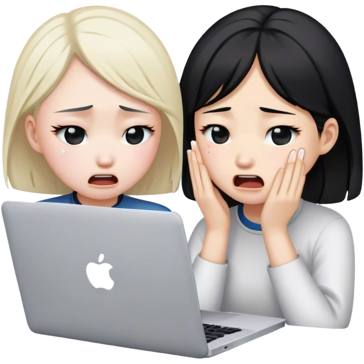 two asian girls crying in front of macbook emoji
