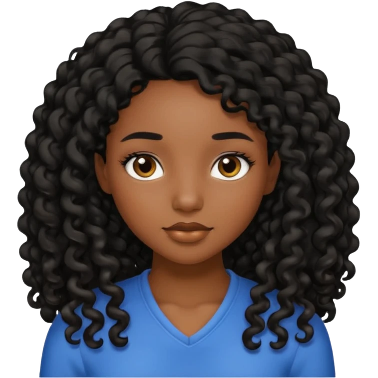 black girl with long curly black hair side part emoji