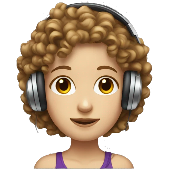 Medium Curly haired white girl with headphones on emoji