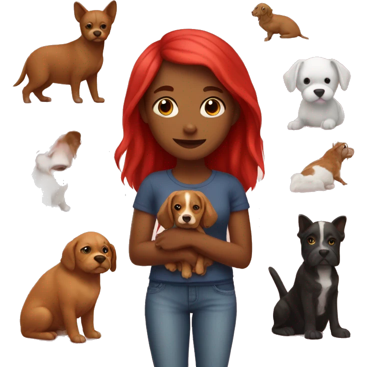 Red girl with pets indoors emoji