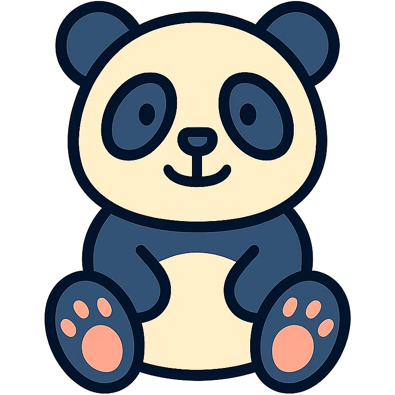 cute panda icon, sitting and smiling, color icon style with simple shapes and black outlines emoji