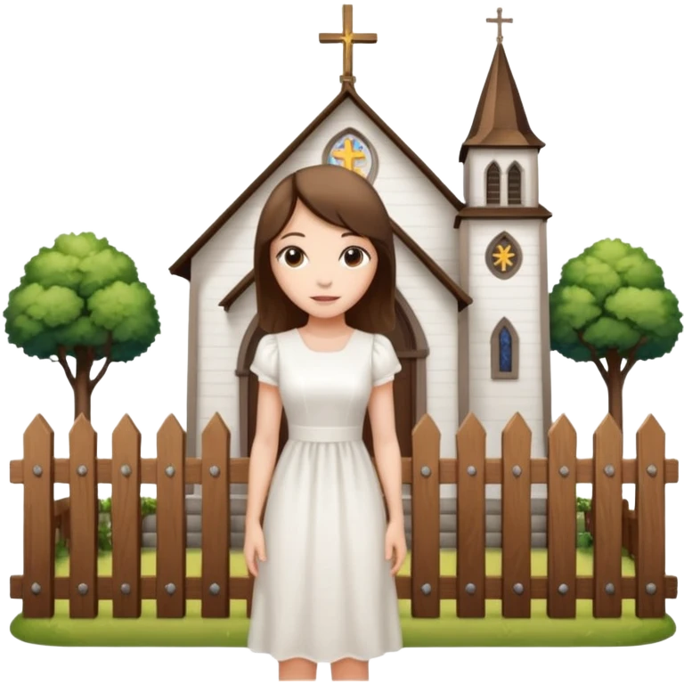 woman next to a church, surrounded by a fence emoji