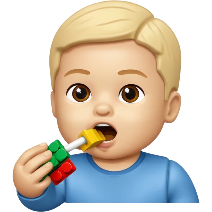bebe com peça de lego na boca emoji