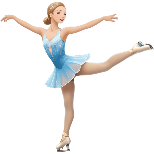 An icon featuring a graceful figure skater performing an elegant spin on a glistening ice rink. The background includes soft lighting, a crowd in the stands, and snowflakes gently falling. Transparent background highlights the beauty, artistry, and precision of figure skating. emoji