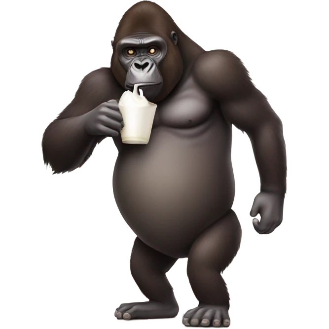 gorilla with big nose drinking milk out of a brown eggplan emoji