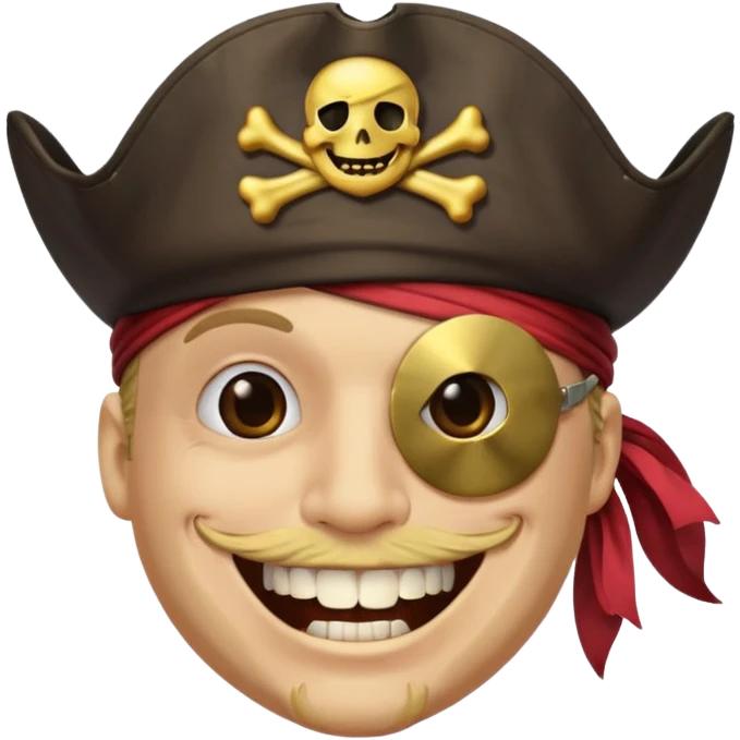 Pirate with smiley face and a eyepatch and make with one tooth emoji