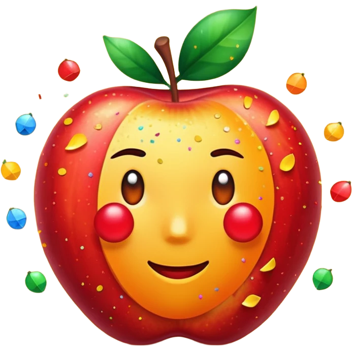 Una manzana roja con naranja con rayos que explotan y llena de confeti  emoji
