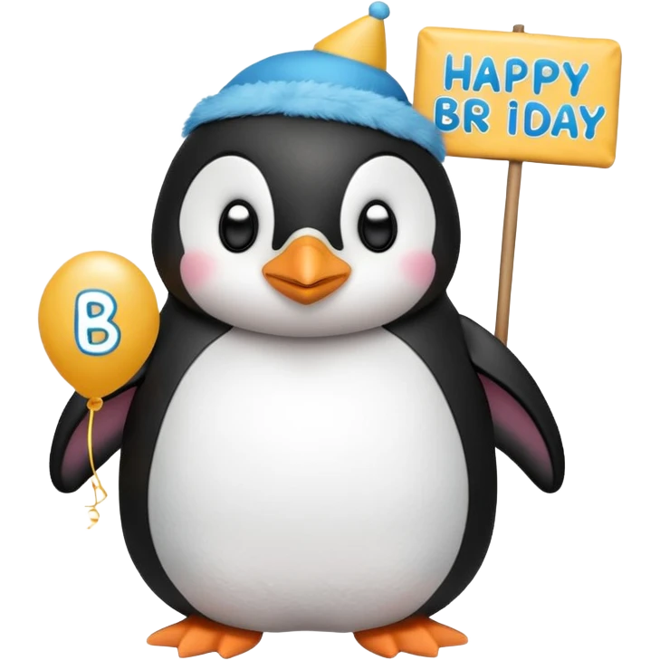 penguin holding a "Happy B-Day" banner, cushion style emoji