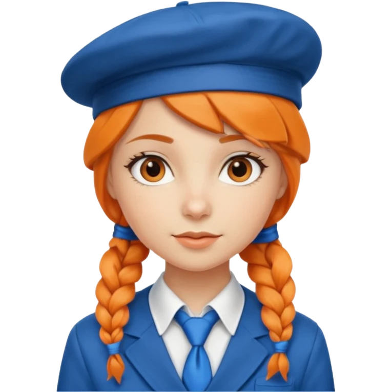 orange braided hair girl, wearing Blue Necktie and a berret Hat emoji