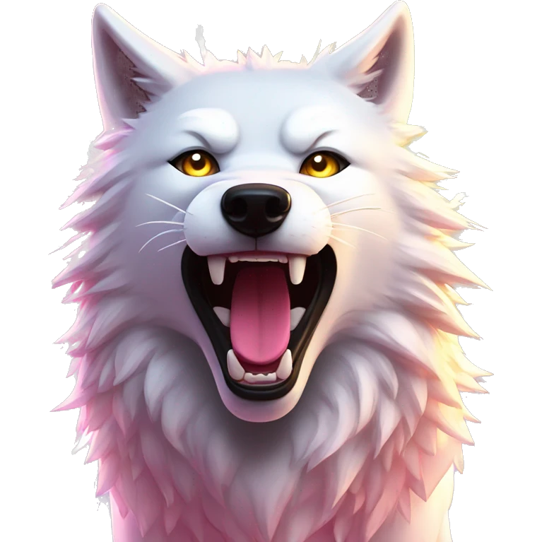 Lightning running sparkling glitter white wolf snarling huge eyes sun halo black white pink red yellow emoji