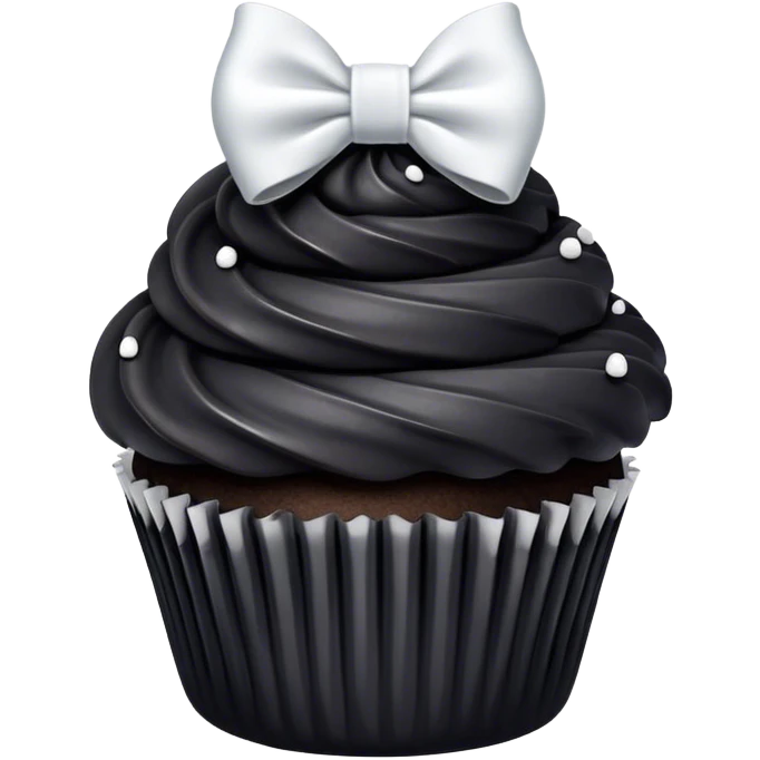 Black cupcake with white bow emoji