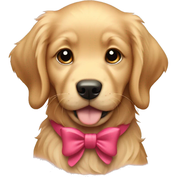 Golden retriever puppy with bow collar emoji