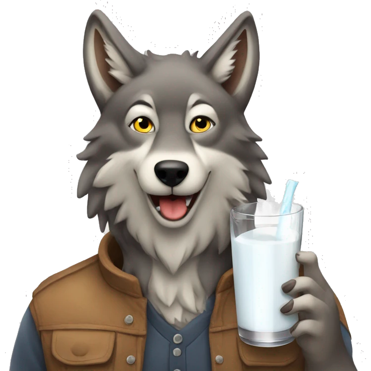 wolf with having glass of milk and add the name" "Manan" emoji
