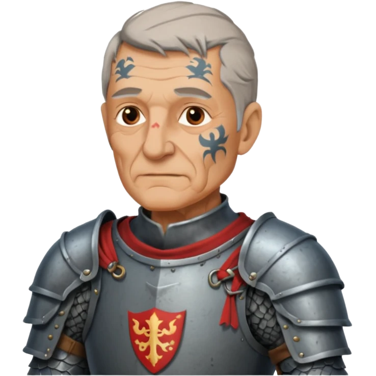 elderly tattooed knight, tattooed shoulder emoji