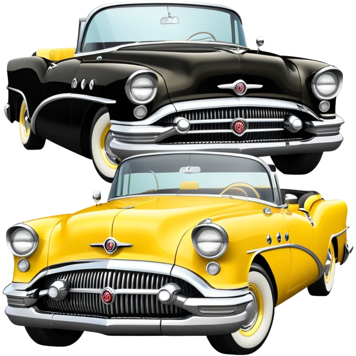 vintage hot rod, based on 1956 Buick Century, yellow and black color scheme, shiny details emoji