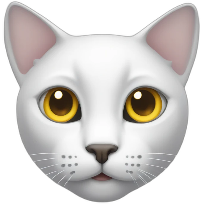 White cat with grey spot on top of head and yellow eyes emoji