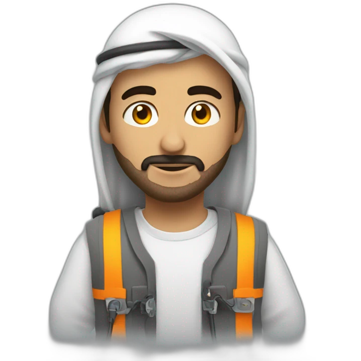 arab man in bulky vest with electrical wires connecting pockets emoji