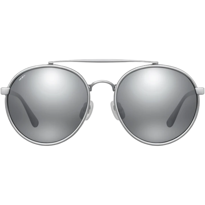 A pair of luxury sunglasses emoji with silver chrome frame, smooth rounded lenses, reflective metallic surface, high-end swag aesthetic, minimal and clean design, iOS emoji style, centered, white background emoji