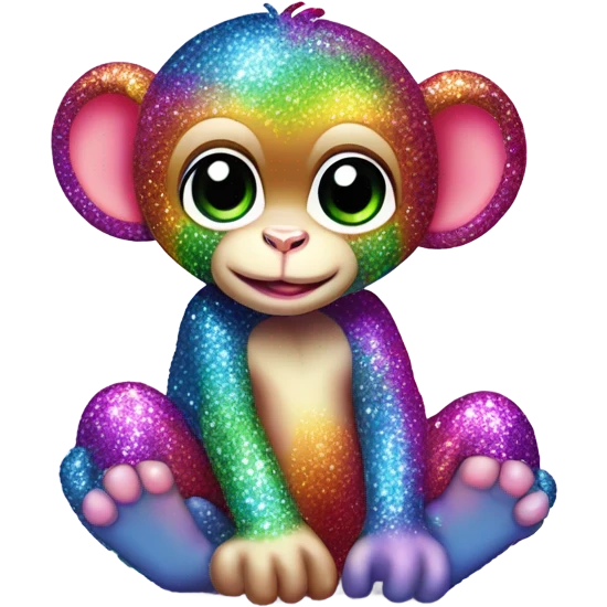 Lisa frank sparkly rainbow baby monkey with heart emoji