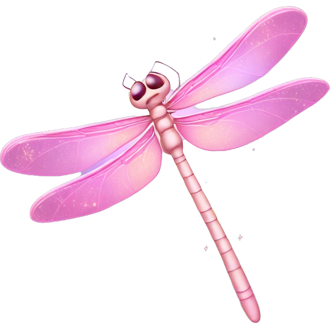 Dragonfly "A pastel pink dragonfly with glowing, translucent wings, intricate sparkling patterns, and a magical light trail as it flies." emoji