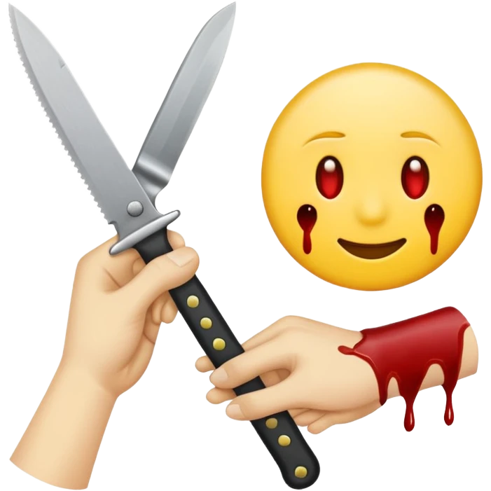 slitting my wrist normal round yellow emoji like traditional original emojis before the people ones with a knife, the one on the right is getting there, include a knife cutting a wrist  emoji