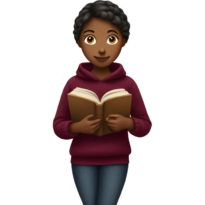 Girl wearing burgundy jumper reading a book emoji