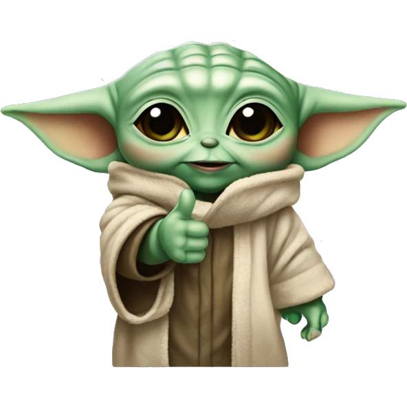 baby yoda shows hypertrophied thumb up emoji