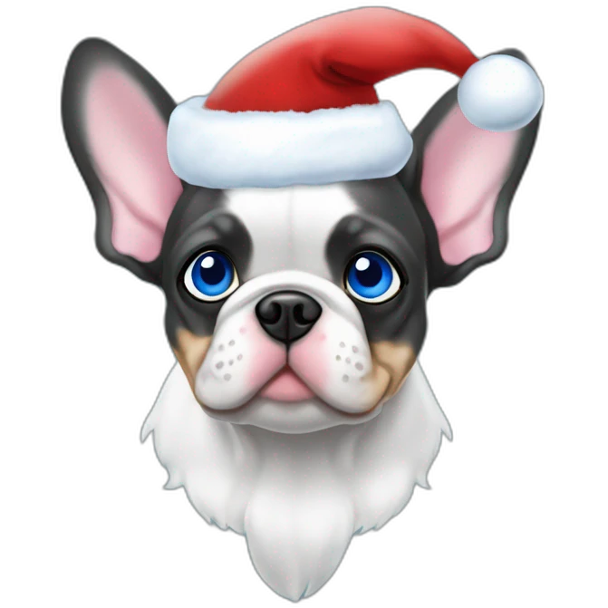 merle frenchie christmas hat with one blue eye emoji