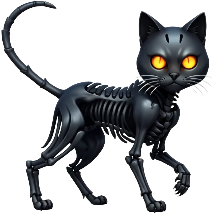 A black epic shiny cool edgy skeletal cat, full body emoji
