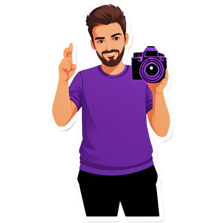 Photographer wearing purple emoji