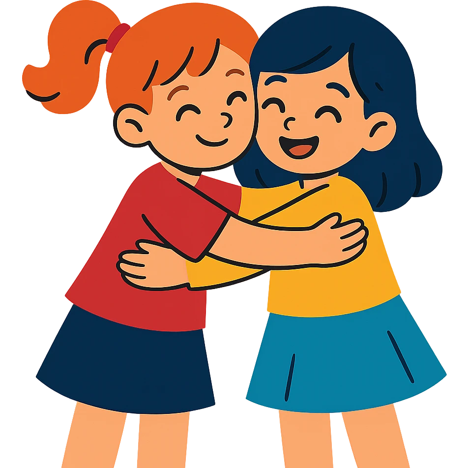 two girls hugging, cute cartoon style emoji