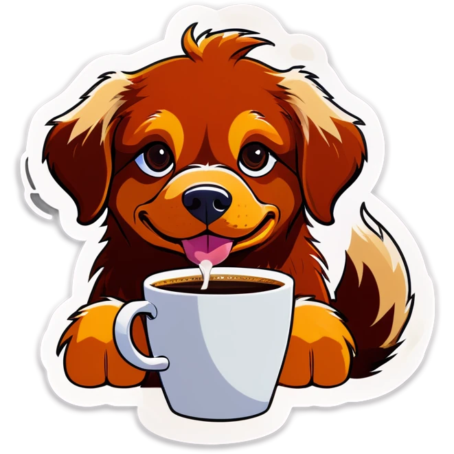 Make a duck toller dog with big cup of coffee  emoji