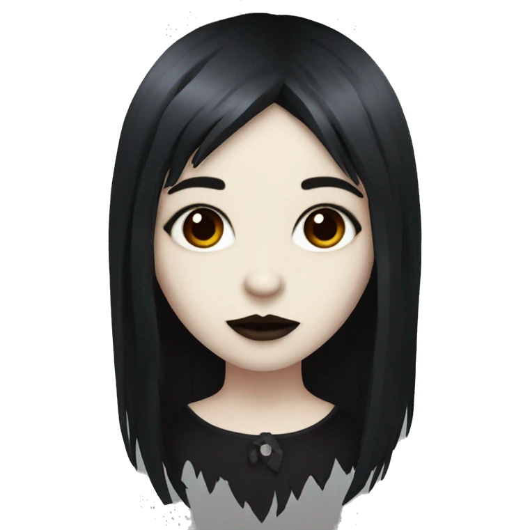 goth girl that has pale white skin and Long Dark Red hair and has fringe bangs emoji